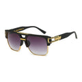 Sunglasses with black and gold frame on a white background