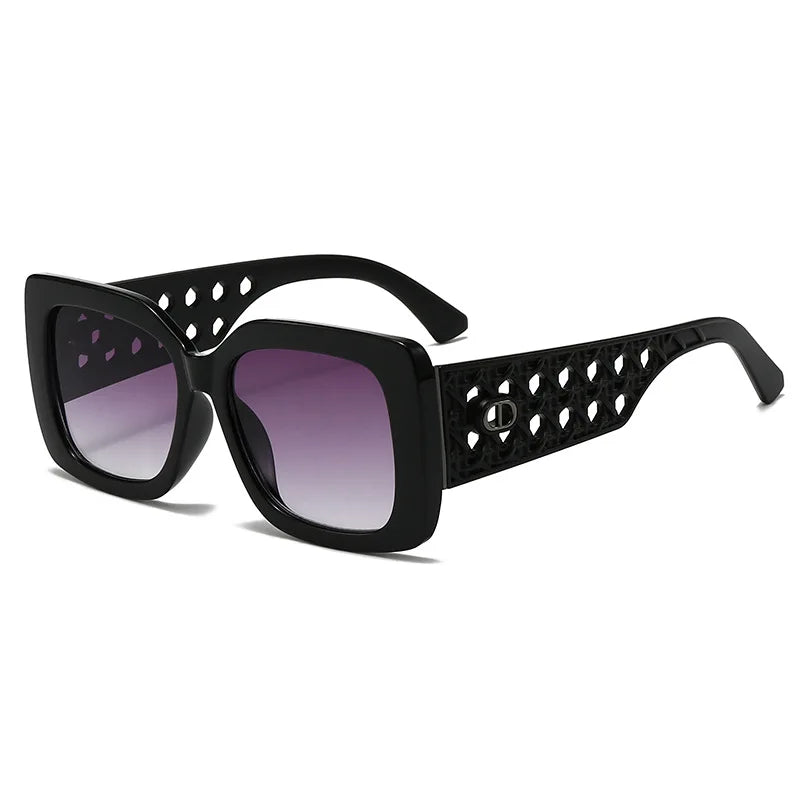 Black sunglasses with a unique frame design on a white background