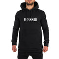 Black hoodie with 'BOSS' logo on a white background