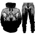 Black hoodie and pants set with intricate design on a white background