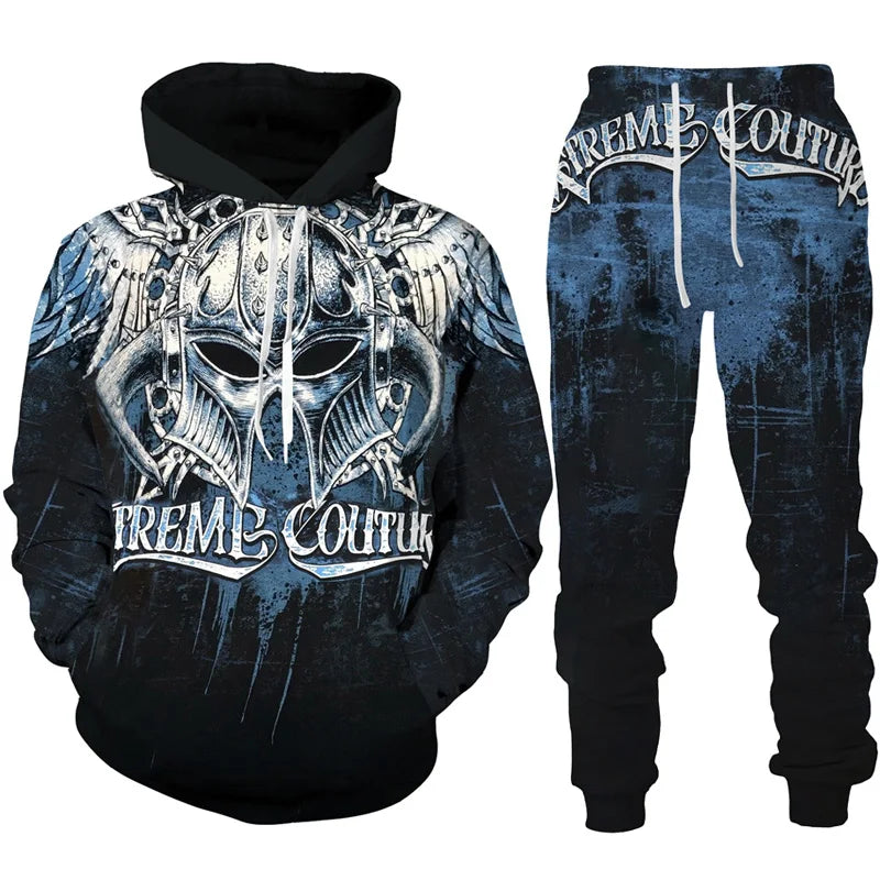 Black hoodie and blue pants set with 'Supreme Couture' branding on a white background