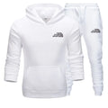 White hoodie and pants set with 'The Storm Sports' logo on a white background