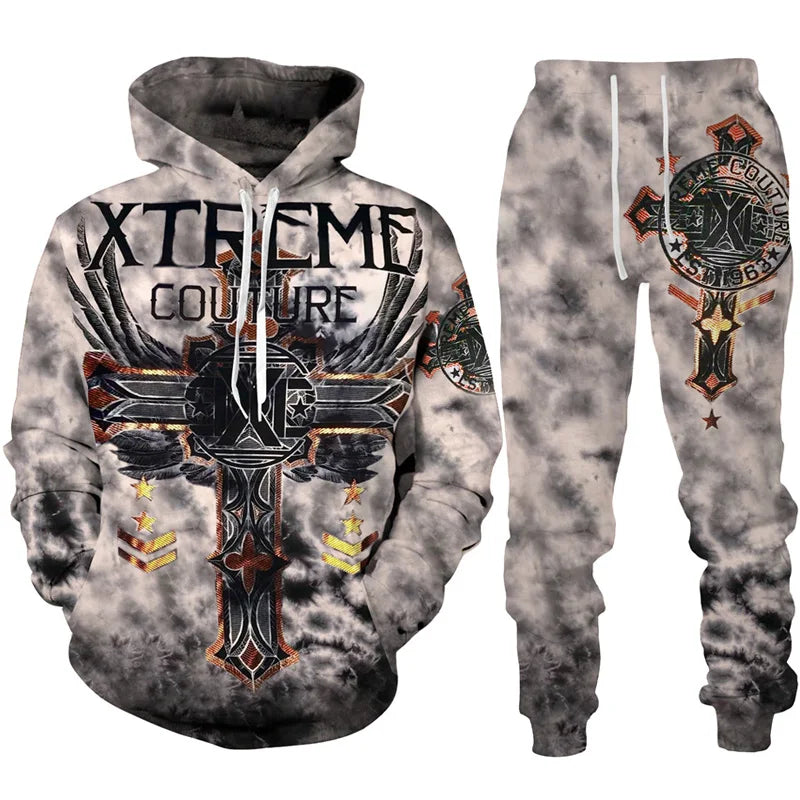 Hoodie and jogger set with 'Extreme Couture' design on a white background