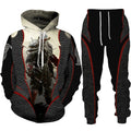 Hoodie and pants set with warrior design on a white background