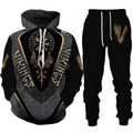 Viking-themed hoodie and pants set with intricate designs on a white background
