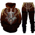 Viking-themed hoodie and pants set with intricate designs on a white background