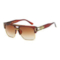 Sunglasses with a brown gradient lens and gold frame on a white background
