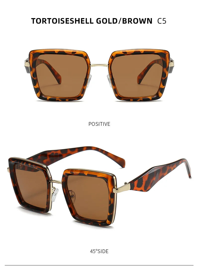 Tortoiseshell gold/brown sunglasses with a close-up on a white background