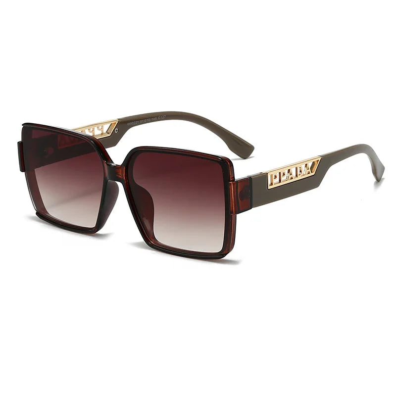 Sunglasses with gold accents on a white background