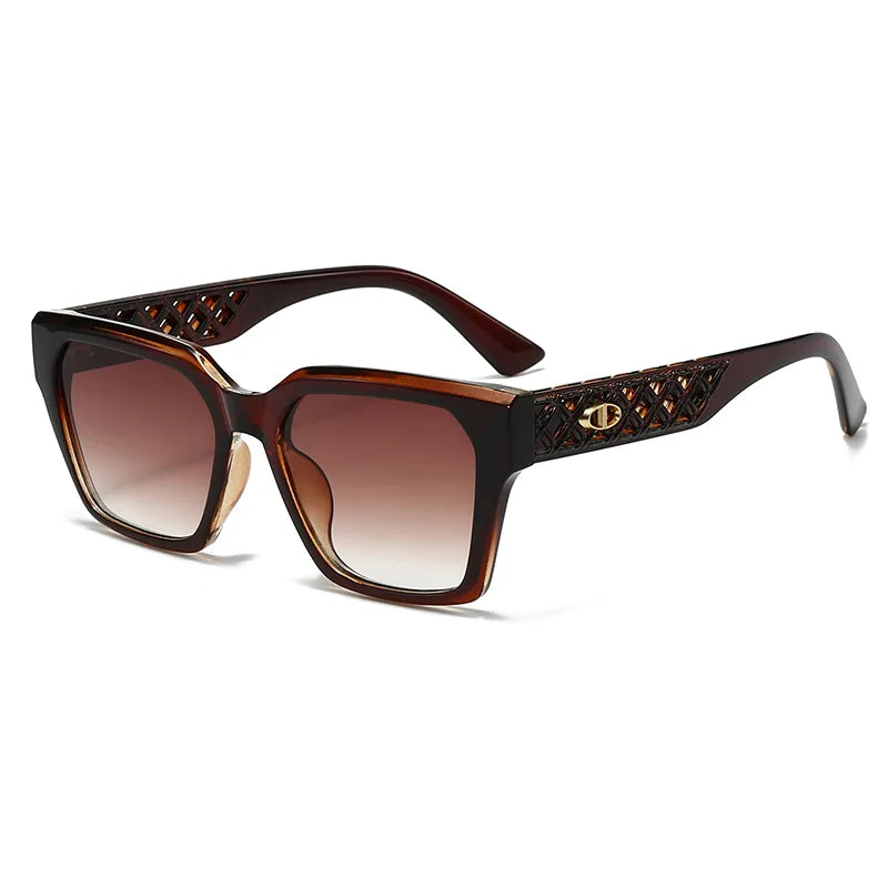 Brown sunglasses with decorative arms on a white background