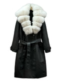 pu leather outerwear, luxury women’s jacket, long leather coat, leather moto jacket, leather and fur jacket, fox fur collar coat, faux leather winter jacket, fall fashion coat, double-breasted coat, detachable fur collar jacket, chic leather outerwear, casual leather jacket, biker leather jacket, autumn streetwear, real fox fur jacket, 


