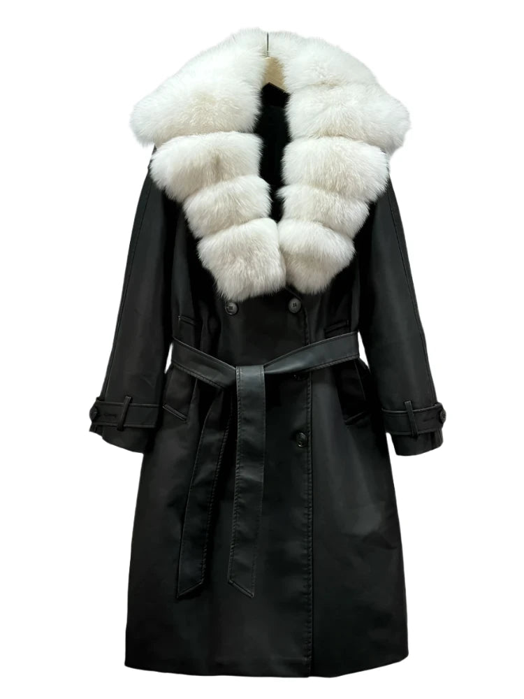 pu leather outerwear, luxury women’s jacket, long leather coat, leather moto jacket, leather and fur jacket, fox fur collar coat, faux leather winter jacket, fall fashion coat, double-breasted coat, detachable fur collar jacket, chic leather outerwear, casual leather jacket, biker leather jacket, autumn streetwear, real fox fur jacket, 


