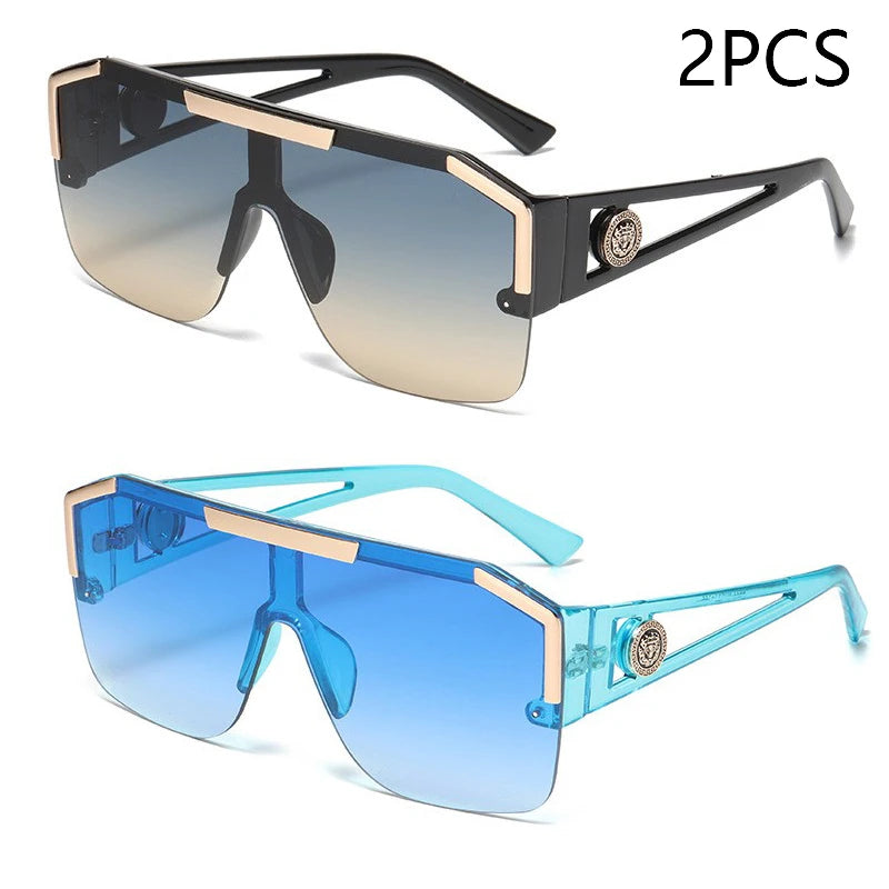 Two pairs of sunglasses with gradient lenses on a white background