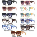 Collection of various sunglasses with different color combinations on a white background