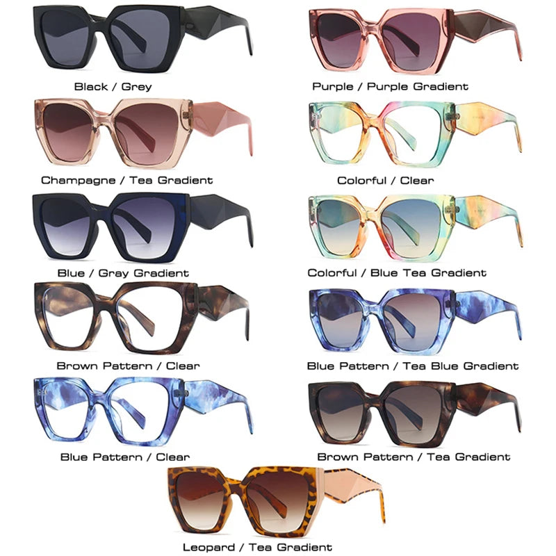 Collection of various sunglasses with different color combinations on a white background