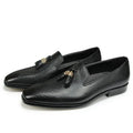 stylish men’s leather tassel loafers handmade in a white background