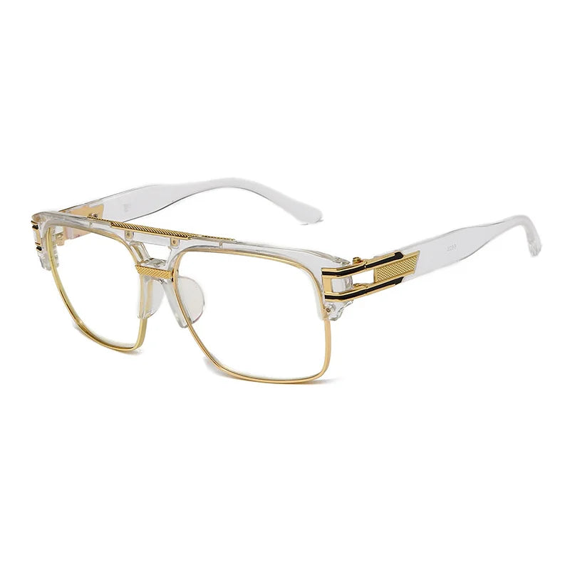 Gold-framed eyeglasses with clear lenses on a white background