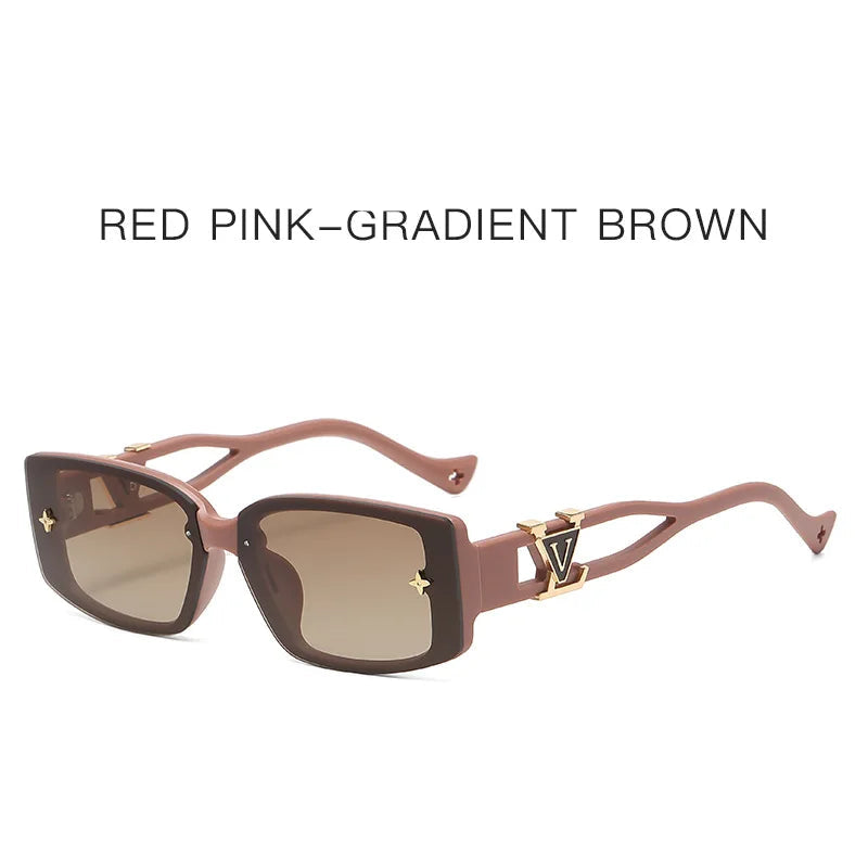 Sunglasses with red pink to brown gradient on a white background