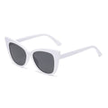 White cat-eye sunglasses with dark lenses on a white background