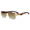 Gold-framed sunglasses with gradient lenses on a white background