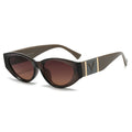 Brown sunglasses with a gold accent on a white background