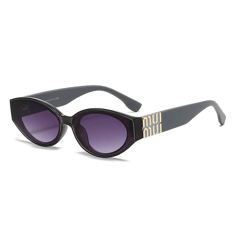 Sunglasses with a brand logo on a white background
