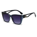 Blue sunglasses with a brand logo on a white background