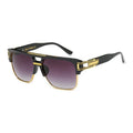 Sunglasses with black and gold frame on a white background