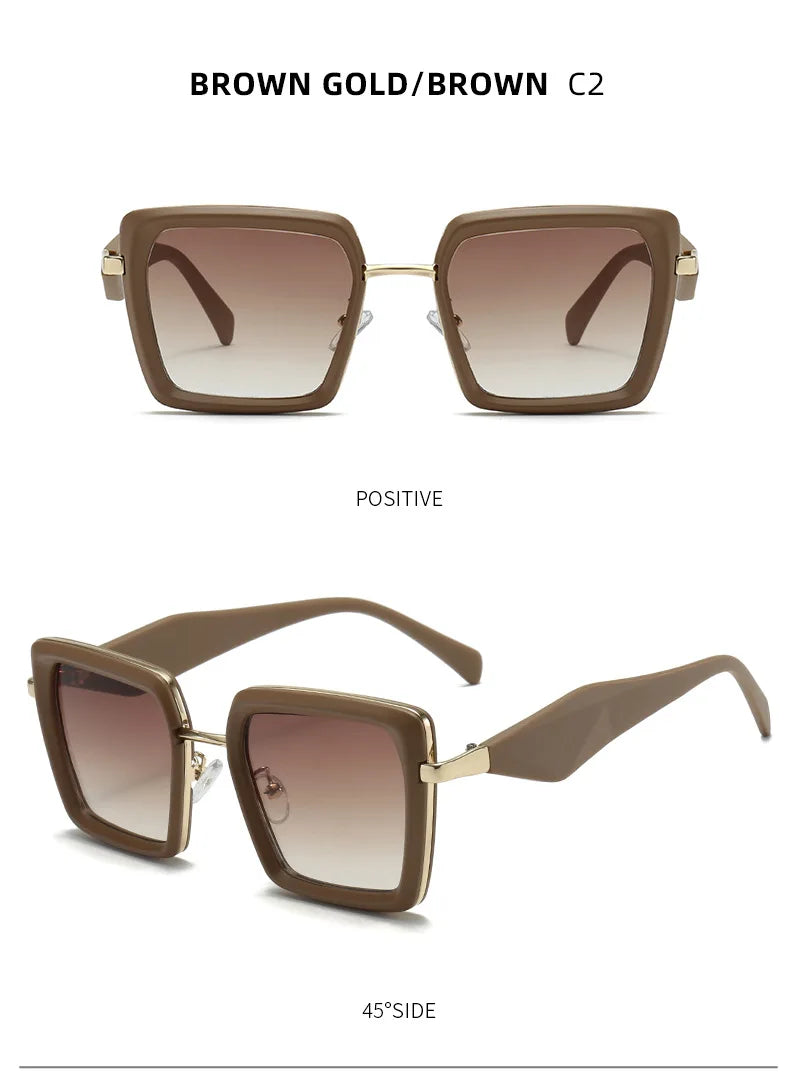 Brown gold sunglasses with gradient lenses on a white background