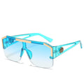 Blue sunglasses with gold accents on a white background
