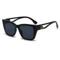 Black sunglasses with a brand logo on a white background