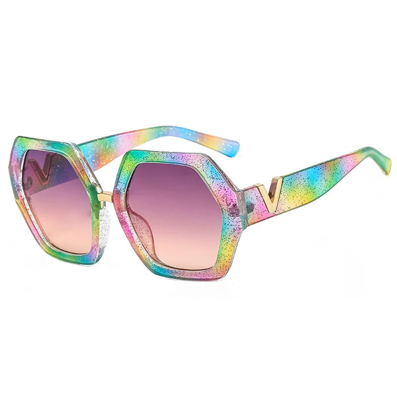 Multicolored cat-eye sunglasses on a white background