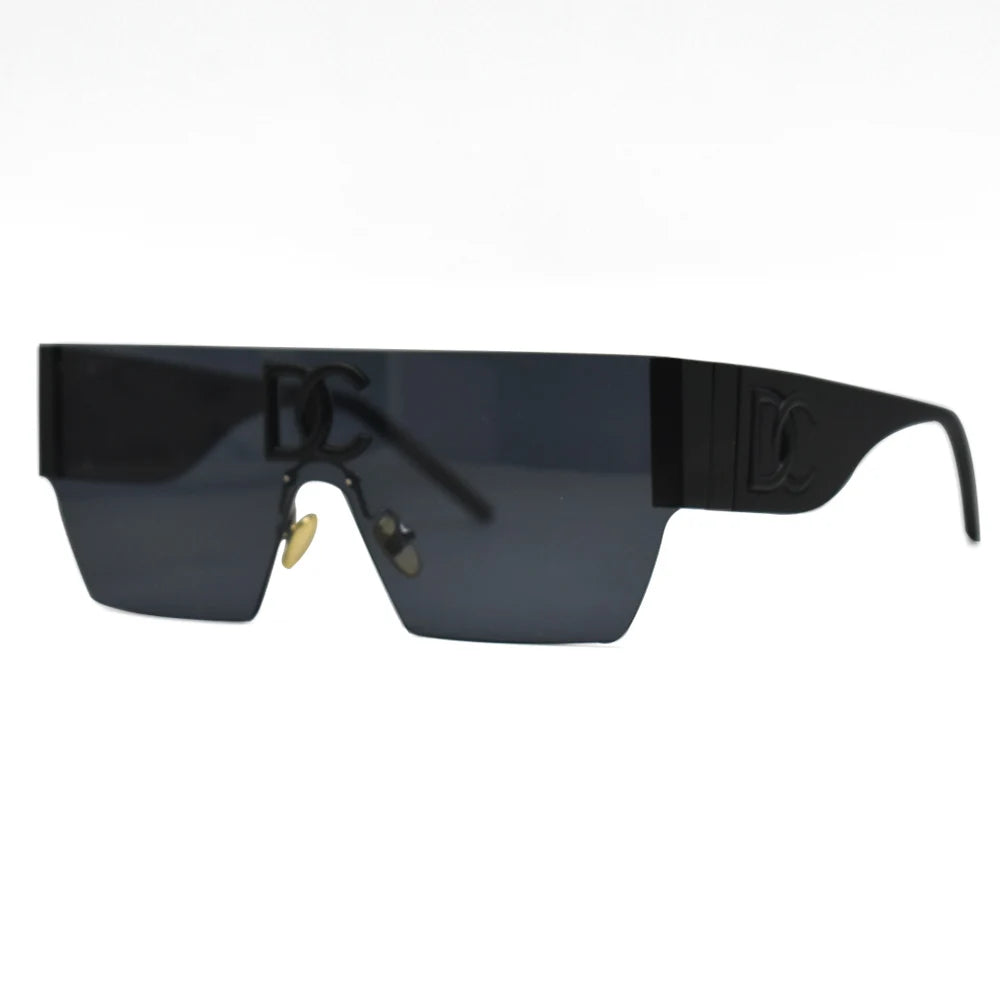 Black sunglasses with a reflective surface on a white background